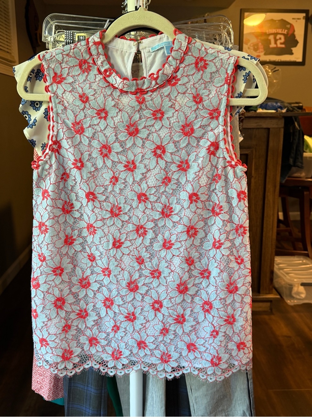 Draper James White Dress with Coral Lace Floral Overlay